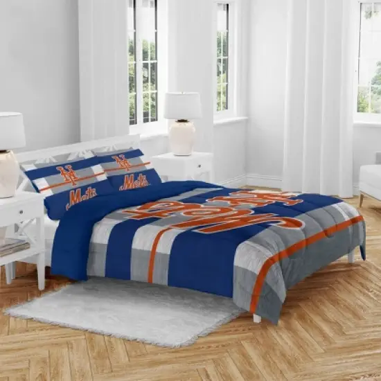 MLB New York Mets Heathered Stripe Queen Bedding Set in a Bag - 3pc image {3}
