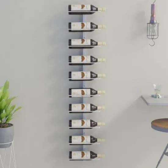 vidaXL Modern Wall-Mounted Metal Wine Rack - Storage for 10 Bottles - Easy Installation - Ideal for Kitchen, Bar or Pantry - White image {1}