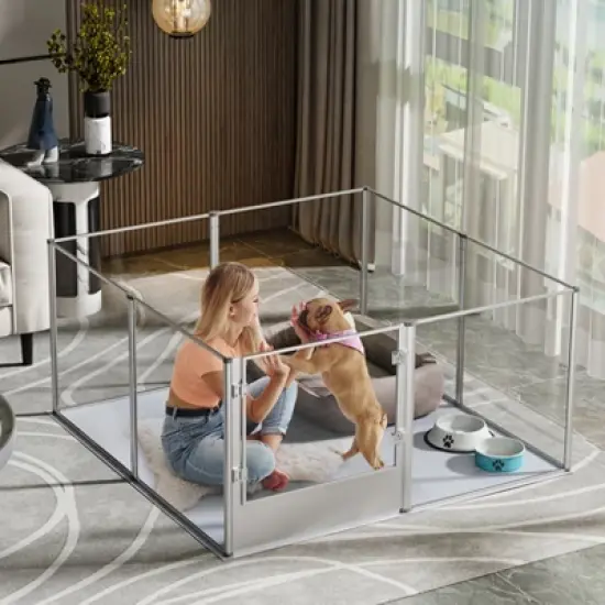 Artloge 6-10 Panels Large Heavy Duty Acrylic Dog Playpen Puppy Fence Safest Pet Enclosure Fertility Cage with Aviation Aluminum Frame & Waterproof Pad image {1}