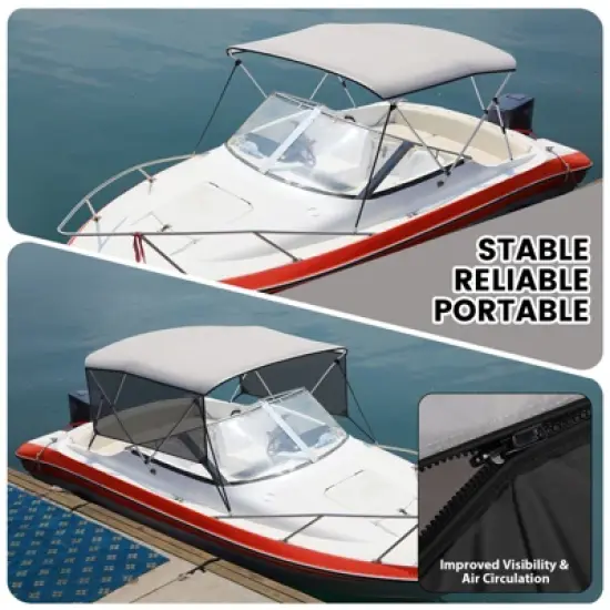 3 Bow Bimini Tops, Mesh Sidewalls Support Poles, Marine Grade Canvas Top, Includes 2 Straps Storage Boot 1 Inch Aluminum Frame image {1}