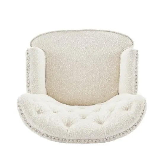 GDFStudio Geneva Mid Century Modern Tufted Boucle Club Chair, White/Dark Brown image {4}