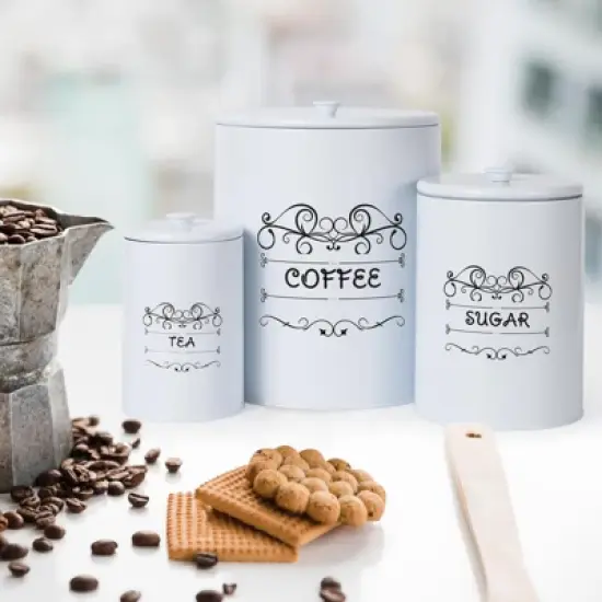 Kitchen Canisters Set, 3 Pcs Vintage Food Storage Containers with Airtight Lids - Farmhouse Coffee Tea Sugar Jars for Countertop image {1}