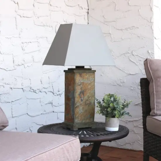 Sunnydaze Contemporary Natural Slate and Fabric Cream Shade Indoor/Outdoor Weather-Resistant Table Lamp image {8}
