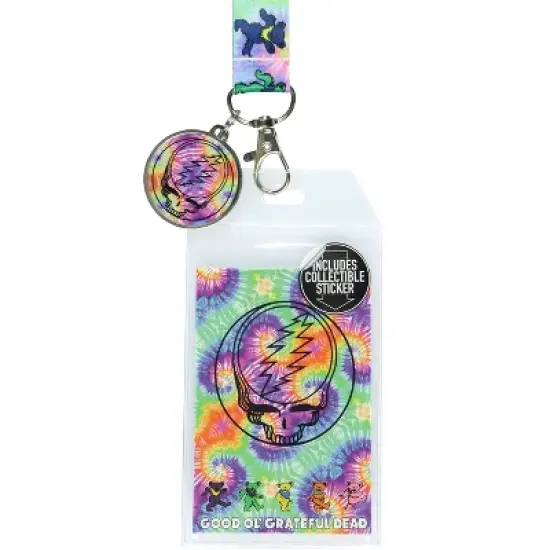Grateful Dead Lanyard Tie-Dye Dancing Bears Clear ID Badge Holder Keychain Multicolored image {1}
