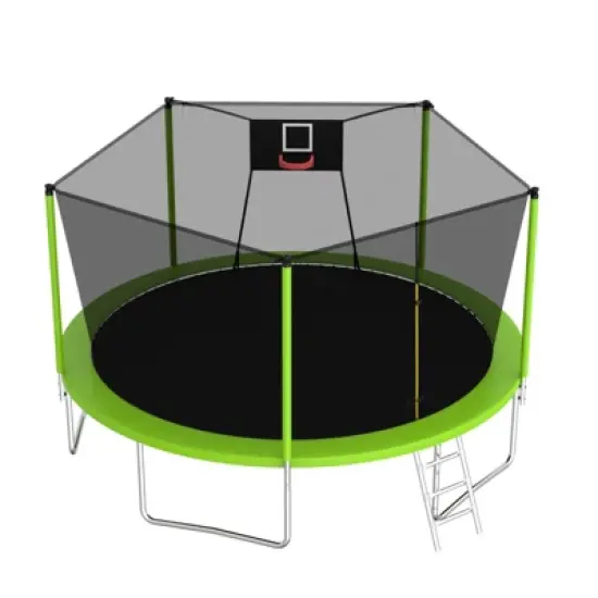 DSVIMOY 14FT Trampoline with Safety Enclosure Net, Trampoline with Basketball Hoop, Green, 168"*168"*108" image {3}