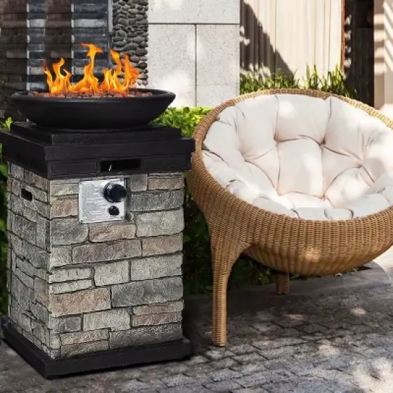 Costway Patio Propane Burning Fire Bowl Column W/ Lava Rocks & Cover 40,000 BTU image {4}