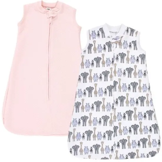 Hudson Baby Infant Girl Premium Quilted Sleeveless Sleeping Bag and Wearable Blanket, Pink Safari image {3}