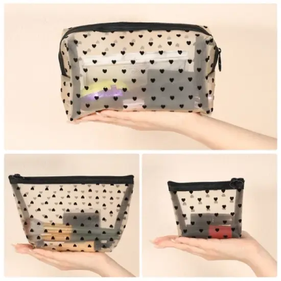 Unique Bargains Nylon Heart Shape Print Mesh Clear Makeup Bags 3 Pcs image {4}