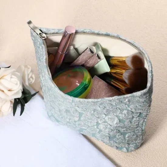 Unique Bargains Canvas Portable Bubble Cloud Zipper Makeup Bag 1 Pc image {1}