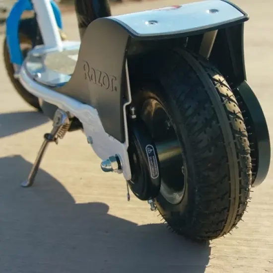 Razor E300S Seated Electric Scooter for Ages 13+, 220 lb Weight Capacity, White/Blue &ndash; 15 Mph, 40-Minute Ride Time, 9&rdquo; Pneumatic Tires, Removable Seat image {3}