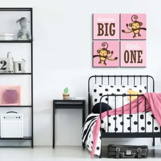 Big Dot of Happiness Pink Monkey Girl - Kids Room, Nursery Decor and Home Decor - 11 x 11 inches Nursery Wall Art - Set of 4 Prints for baby's room image {2}