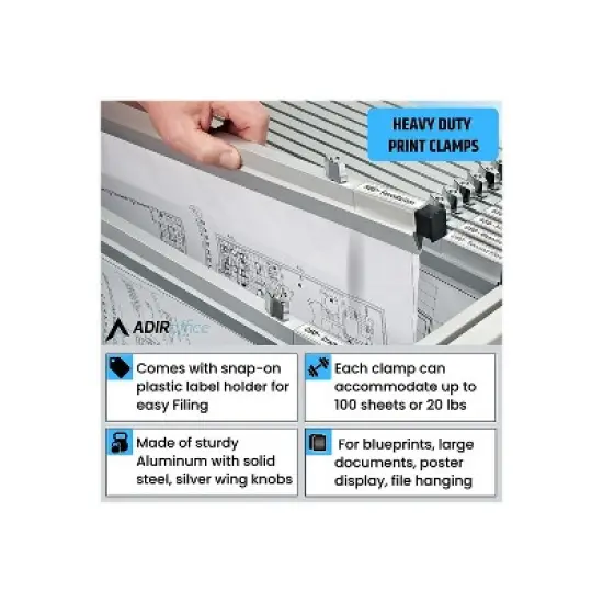 AdirOffice Hanging Blueprint Clamp Holder 26" Silver Aluminum 12/Pack (ADI6026-2) ADI6026--2 image {2}