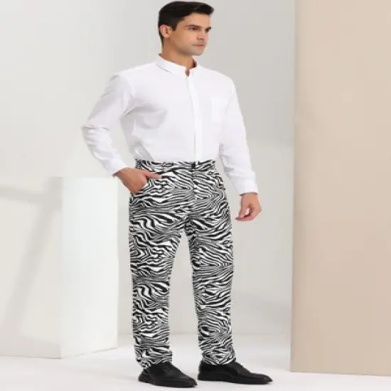 Lars Amadeus Men's Flat Front Party Prom Animal Printed Pants image {3}