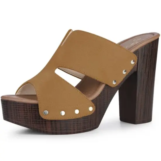 Perphy Women's Sandal Platform Slip on Block High Heels Slides Mule image {7}