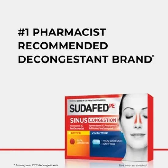 Sudafed PE Day + Night Maximum Strength Sinus Decongestant Tablets - 20ct image {4}