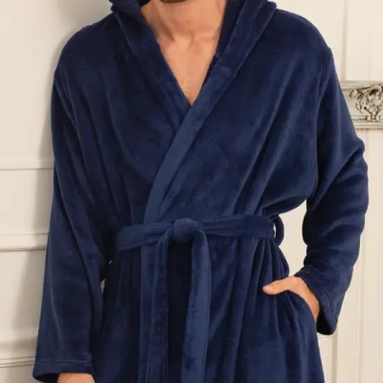 Men's Lightweight Fleece Robe with Hood, Soft Bathrobe image {4}