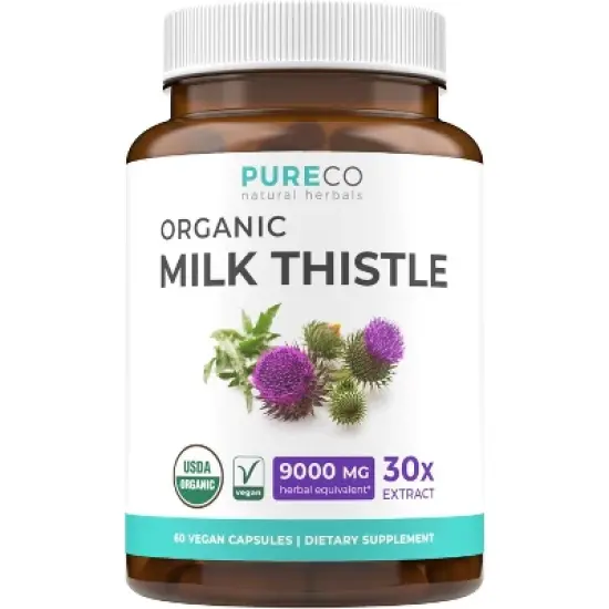 USDA Organic Milk Thistle Capsule, 80% Silymarin Supplement for Liver Support, 9,000mg Milk Thistle Extract for Liver Detox, Pure Co, 60 or 120ct image {6}