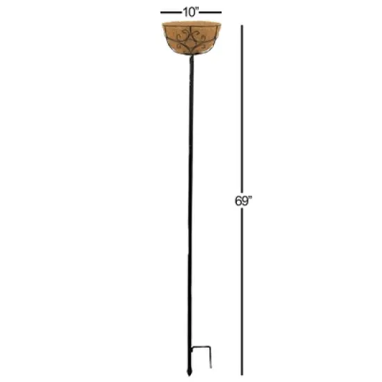 Panacea Outdoor Garden Stakes with Coco-Lined Planter Baskets, Black, 69in (Pack of 2) image {4}