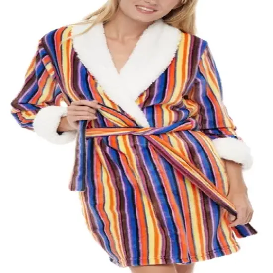 Women's Classic Plush Robe, Short Fleece Bathrobe Prints image {9}