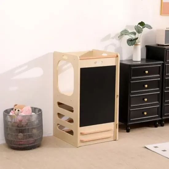 Funphix Kids Step Stool Learning Helper Tower Kitchen Stool with Chalkboard and Slide image {8}