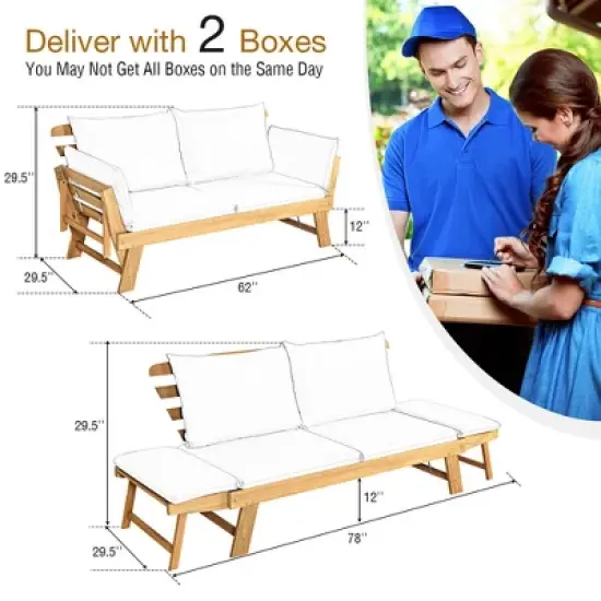 Costway Patio Convertible Sofa Daybed Solid Wood Adjustable Thick Cushion Turquoise\Red\ White image {2}