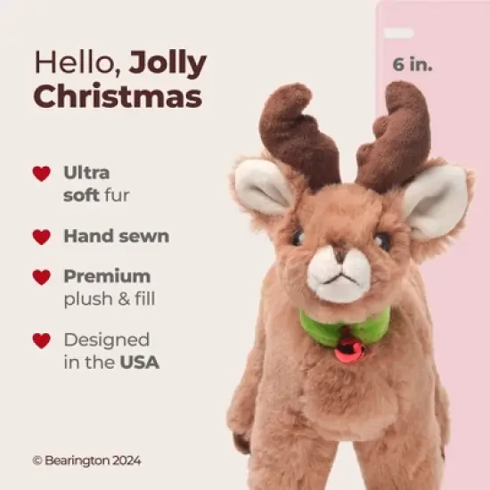 Bearington Jolly Reindeer Stuffed Animal, 8.27 Inch Christmas Stuffed Reindeer Plush, Ideal Small Christmas Stuffed Animals Gift image {5}