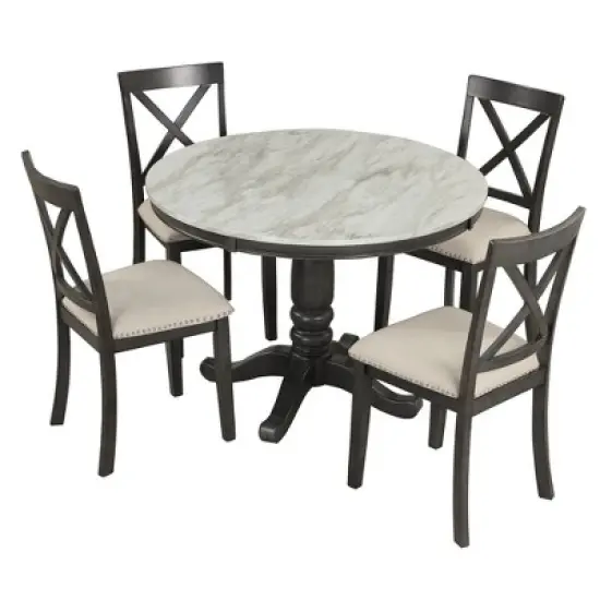 5-Piece Dining Set with Solid Wood Table and 4 Chairs, Gray - ModernLuxe image {5}