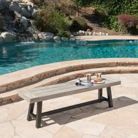 Carlisle Acacia Wood Dining Bench Light Gray - Christopher Knight Home image {1}