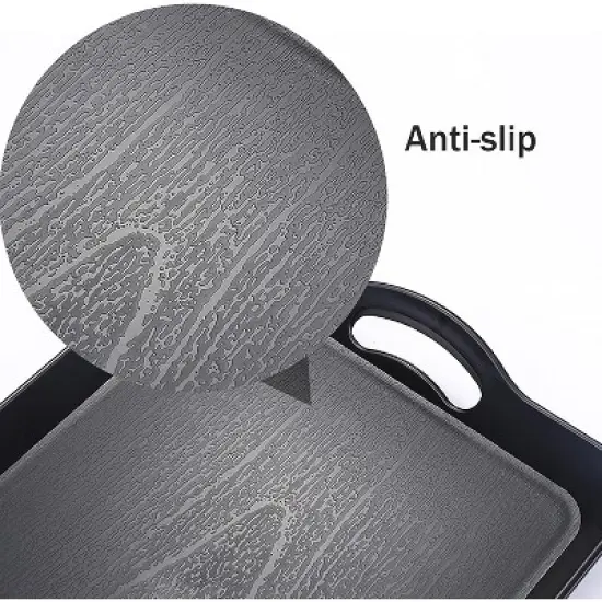 ATTOP 3 Pack Black Serving Trays with Handles,16 x 11IN Rectangular Non Skid Multi-Purpose Plastic OttomanTray for Restaurant, Parties,Table, Kitchen image {2}