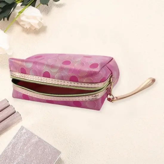 Unique Bargains Women's Portable Solid Color Dots Makeup Bag 1 Pc image {2}