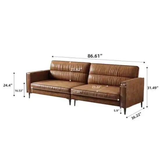 Luck Live 86.61 inches oil wax genuine leather, sofa frame is solid, comfortable to the touch image {9}