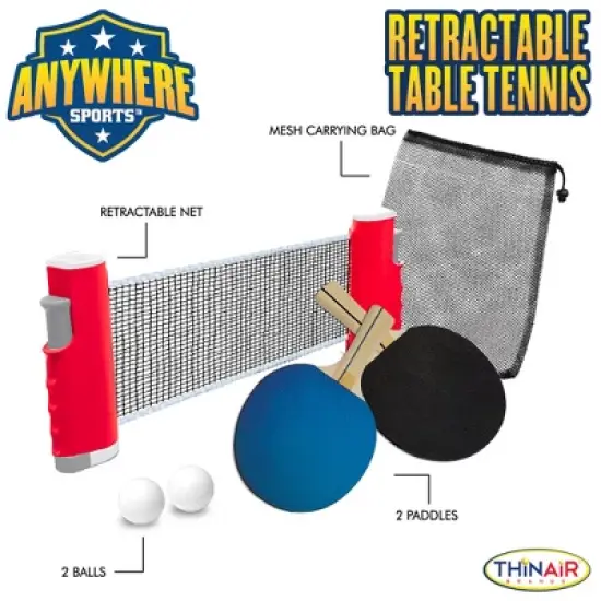 Anywhere Sports Retractable Table Tennis Set, 6pc Game with Net & Paddles image {2}