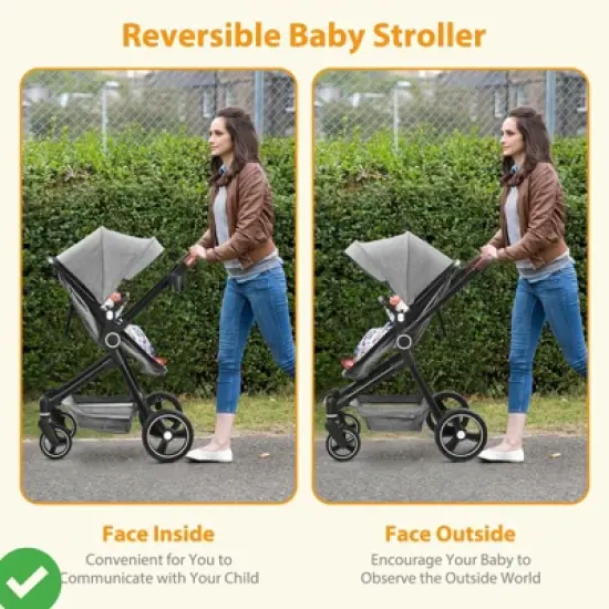 Convertible Baby Stroller 2 in 1 with Adjustable Backrest & Canopy Foldable Aluminum Alloy Anti-Shock image {6}