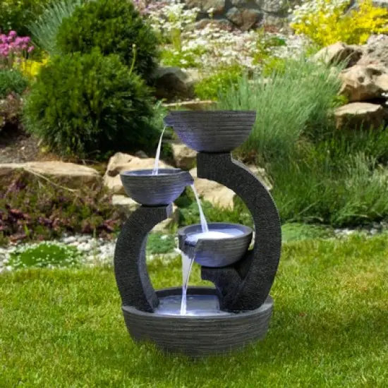 Northlight 31.5" Black Lighted Three-tier Outdoor Garden Water Fountain image {1}