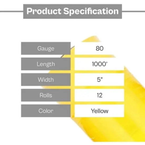PSBM 12 Rolls 5" x 1000 Ft. Yellow Hand Wrap Stretch Shrink Film with Handle, 80 Ga image {4}