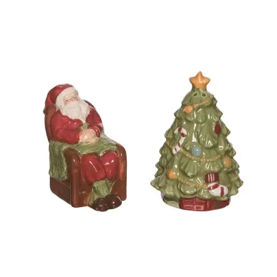 Transpac Christmas Classic Santa and Tree Dolomite Salt and Pepper Shakers Collectables Multicolor 3.25 in. Set of 2 image {4}
