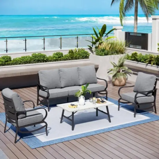 Captiva Designs 4 PCS Metal Patio Furniture Conversation Set with Coffee Table for Garden Porch Backyard image {10}