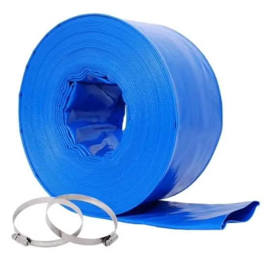 NAYSAYE Pool Cleaning Supply PVC Lay Flat Discharge Hose with Clamps for Swimming Pool and Outdoor Use , Blue, 15.2"*15.20"*7.60" image {5}
