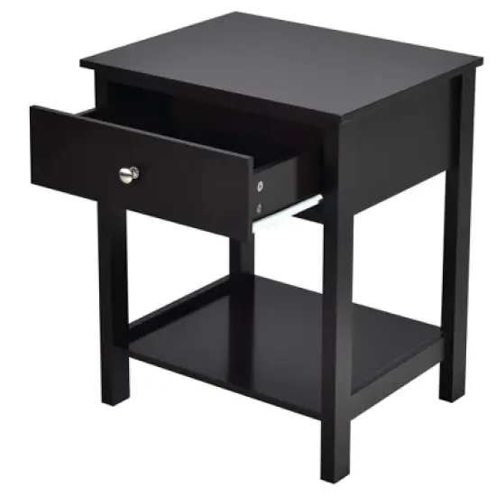 Costway 2PCS 2-Tier Nightstand Modern Side End Table w/ Drawer & Open Shelf image {4}