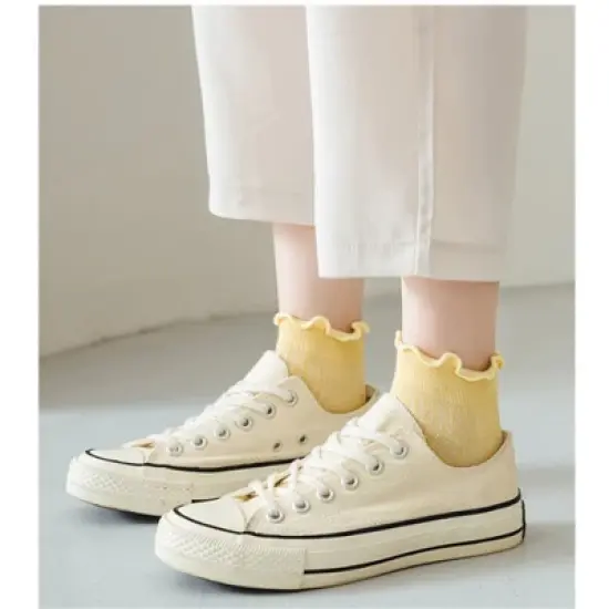 Anna-Kaci Women's 5-Pack Ribbed Ankle Socks with Ruffle Lettuce Trim Soft Stretch Cotton Cute Everyday Style image {5}