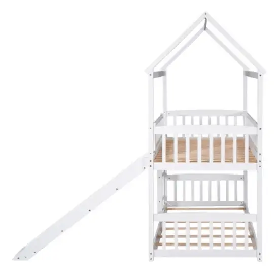 House Shape Twin Over Twin Bunk Bed with Slide - ModernLuxe image {6}