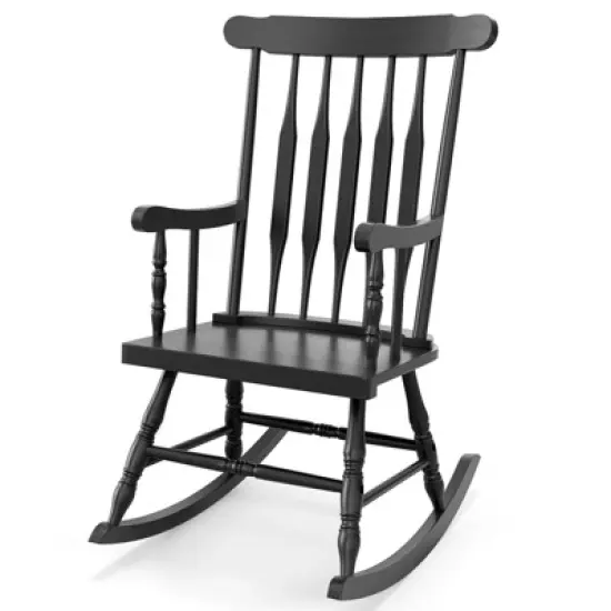 Tangkula Wooden Rocking Chair Single Rocker Indoor Garden Patio Yard Black image {9}