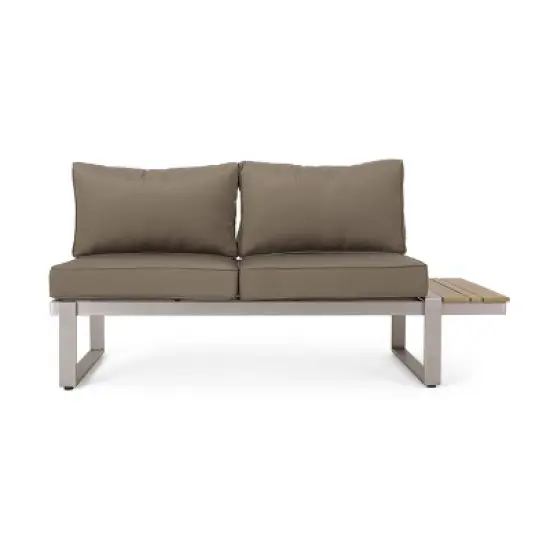 Sterling 4pc Outdoor Aluminum V Shaped 5 Seater Sofa with Cushions - Khaki/Natural - Christopher Knight Home image {3}