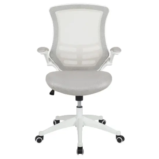 Emma and Oliver Mid-Back Light Gray Mesh Ergonomic Task Office Chair, White Frame - Flip-Up Arms image {2}
