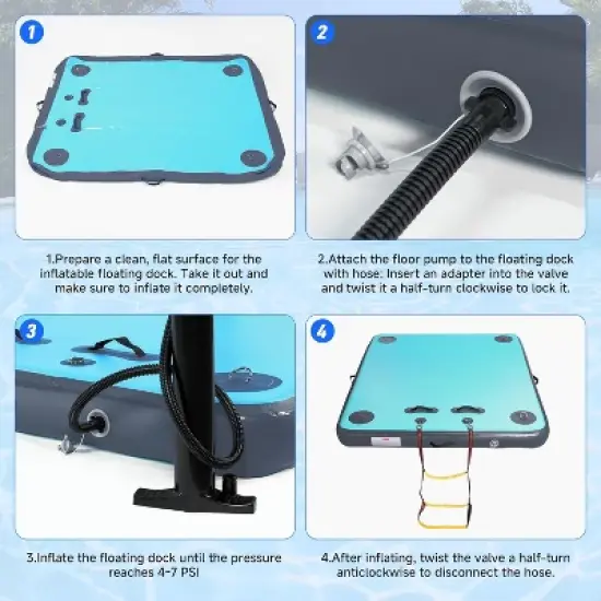 Real Relax Inflatable Floating Dock for Lake, Floating Platform for Pool Beach Ocean with Rope Ladder,Non-Slip Surface, 6 Inch Thick PVC Construction image {4}