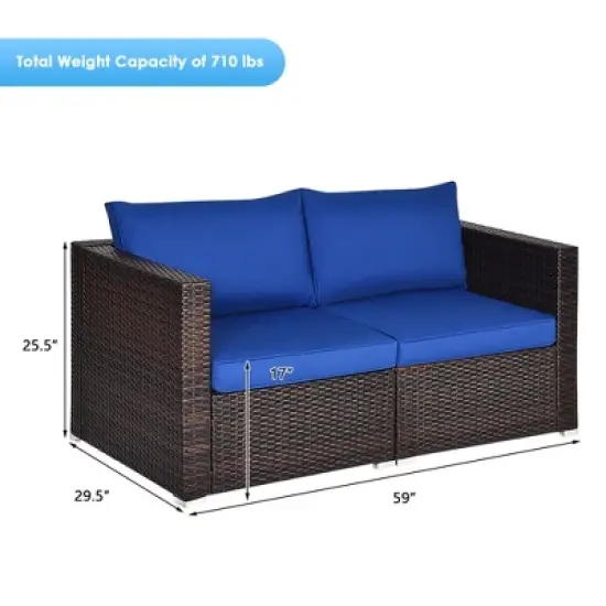 Tangkula 4PCS Rattan Corner Sofa Set Patio Outdoor Furniture Set w/ Navy Cushions image {8}
