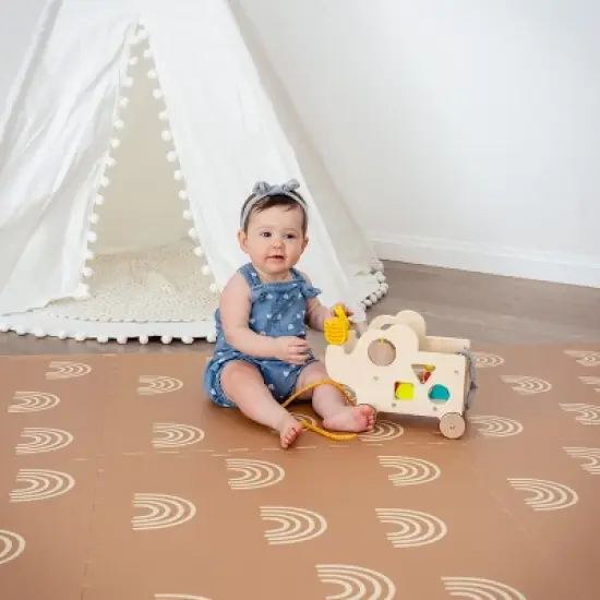 CHILDLIKE BEHAVIOR 72" x 48" Baby Crawling Play Mat With Interlocking Floor Tiles, X-Large Rainbows image {2}