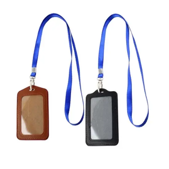 Unique Bargains Faux Leather Business ID Badge Card Vertical Holders Black Brown 2 Pcs image {3}