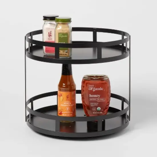 2-Tier Metal Lazy Susan Turntable Black - Brightroom&trade;: Steel Round Serving Tray, Powder-Coated, Countertop/Tabletop image {2}