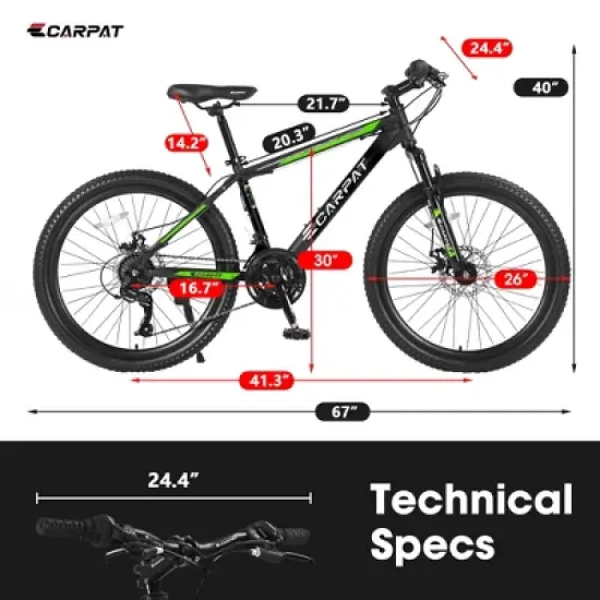 Gulches 26 Inch Steel Mountain Bike, 26x17" Suspension Frame, Shimano 21-Speed, Mechanical Disc Brakes, 85% Pre-Assembled image {2}
